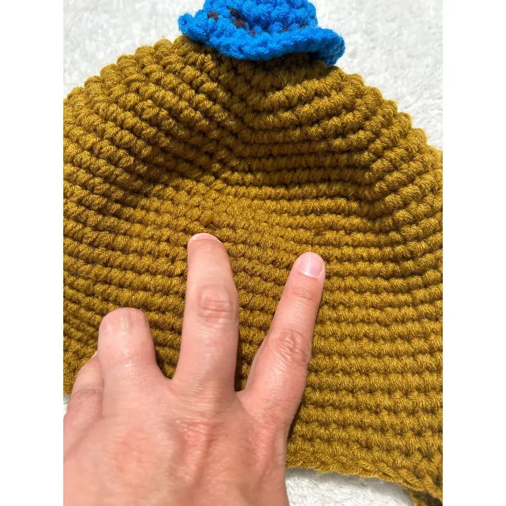 Handmade Monkey Hat Knit Bear Beanie Hat Brown Alpaca Fleece Lined 3D